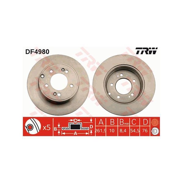 Bromsskiva Solid, Bakaxel, Framaxel Trw DF4980 TRW