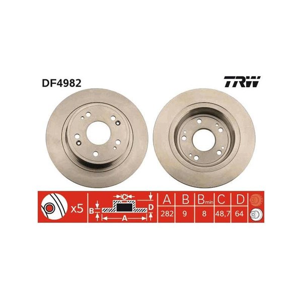 Bromsskiva Solid, Bakaxel Trw DF4982 TRW
