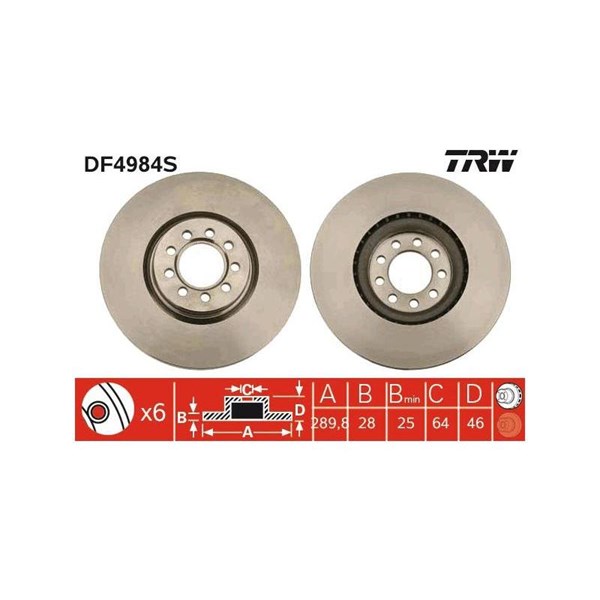 Bromsskiva Ventilerad, Framaxel Trw DF4984S TRW