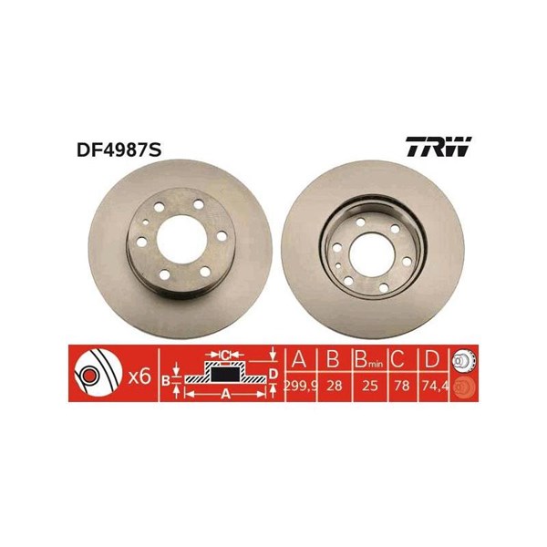 Bromsskiva Ventilerad, Framaxel Trw DF4987S TRW