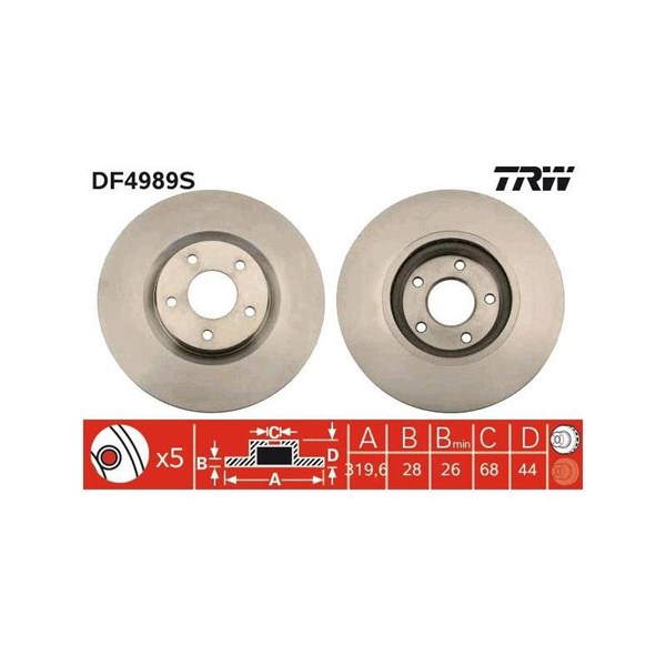 Bromsskiva Ventilerad, Framaxel Trw DF4989S TRW