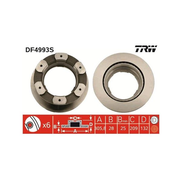 Bromsskiva Ventilerad, Bakaxel Trw DF4993S TRW