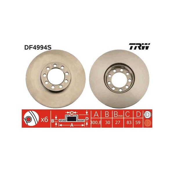 Bromsskiva Ventilerad, Framaxel Trw DF4994S TRW