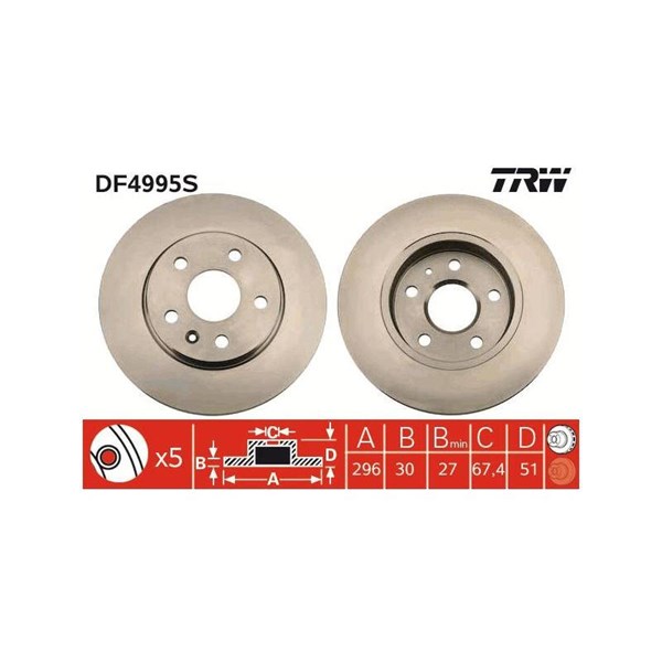 Bromsskiva Ventilerad, Framaxel Trw DF4995S TRW