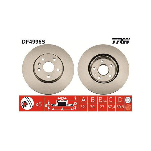 Bromsskiva Ventilerad, Framaxel Trw DF4996S TRW