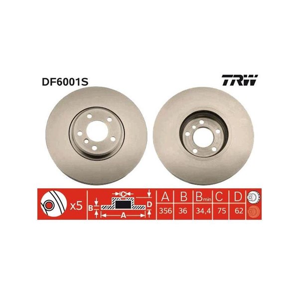 Bromsskiva Ventilerad, Framaxel Trw DF6001S TRW Bromsskiva Ventilerad, Framaxel Trw DF6001S TRW
