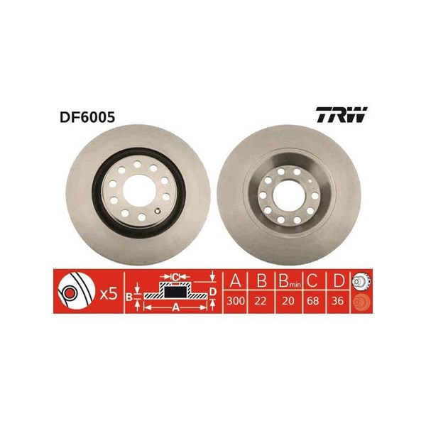 Bromsskiva Ventilerad, Bakaxel Trw DF6005 TRW