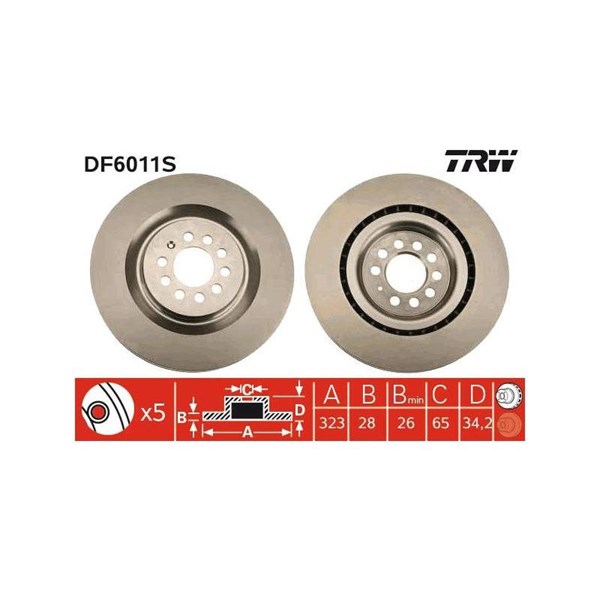 Bromsskiva Ventilerad, Framaxel Trw DF6011S TRW