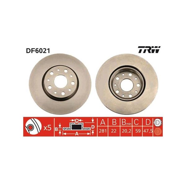 Bromsskiva Ventilerad, Bakaxel Trw DF6021 TRW