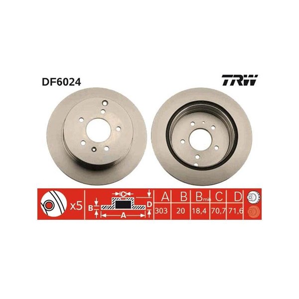 Bromsskiva Ventilerad, Bakaxel Trw DF6024 TRW