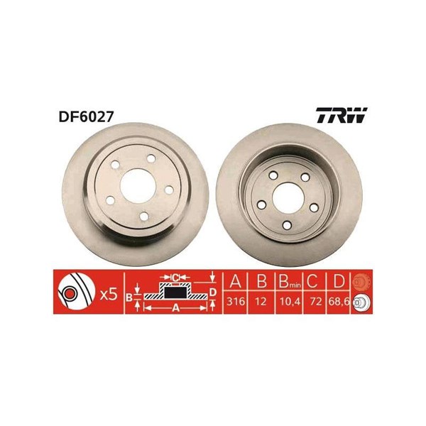 Bromsskiva Solid, Bakaxel Trw DF6027 TRW