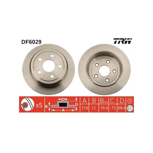 Bromsskiva Solid, Bakaxel Trw DF6029 TRW