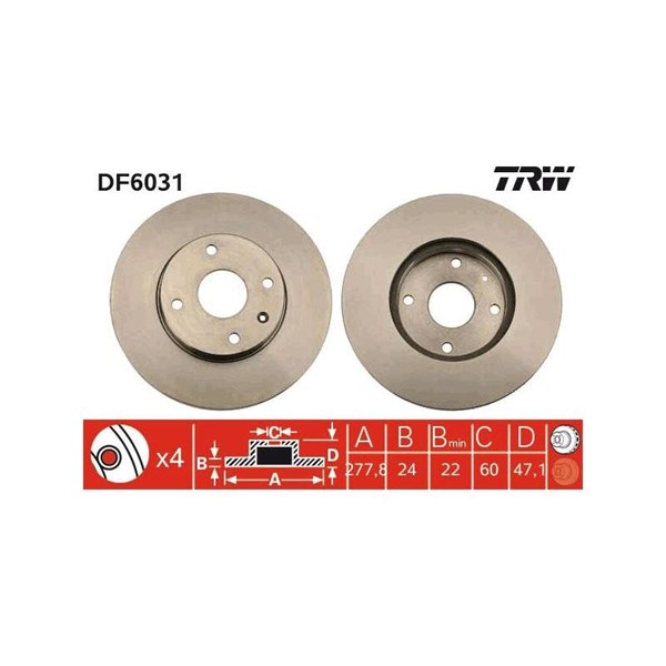 Bromsskiva Ventilerad, Framaxel Trw DF6031 TRW