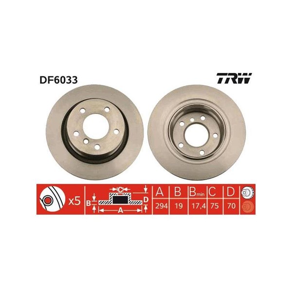 Bromsskiva Ventilerad, Bakaxel Trw DF6033 TRW