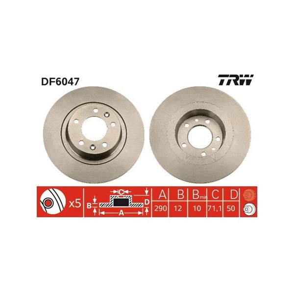 Bromsskiva Solid, Bakaxel Trw DF6047 TRW
