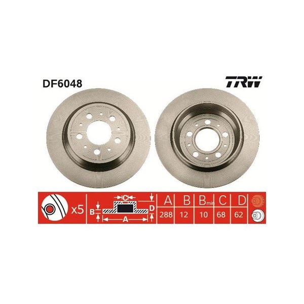 Bromsskiva Solid, Bakaxel Trw DF6048 TRW