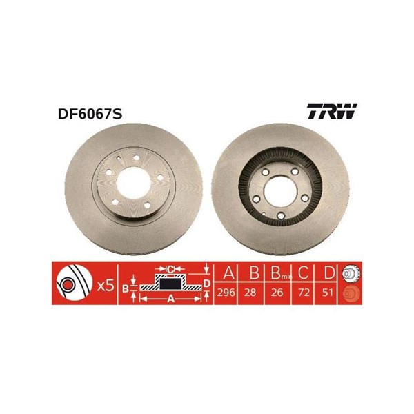 Bromsskiva Ventilerad, Framaxel Trw DF6067S TRW