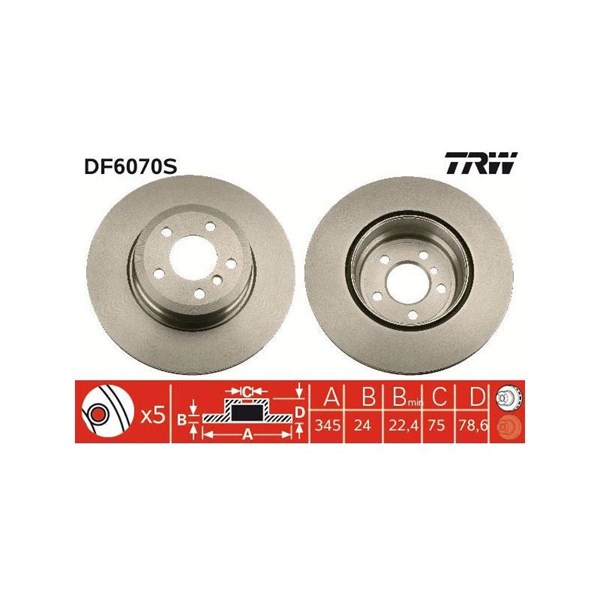 Bromsskiva Ventilerad, Bakaxel Trw DF6070S TRW Bromsskiva Ventilerad, Bakaxel Trw DF6070S TRW