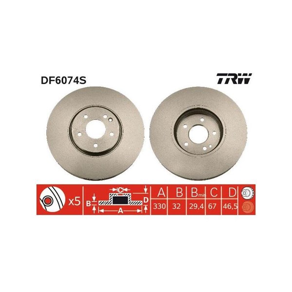 Bromsskiva Ventilerad, Framaxel Trw DF6074S TRW