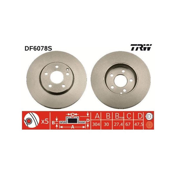 Bromsskiva Ventilerad, Framaxel Trw DF6078S TRW