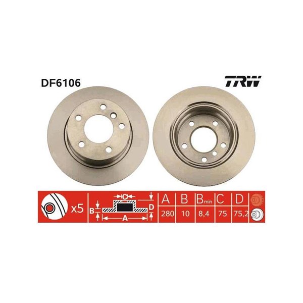 Bromsskiva Solid, Bakaxel Trw DF6106 TRW