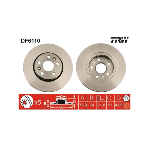 Bromsskiva Ventilerad, Framaxel Trw DF6110 TRW
