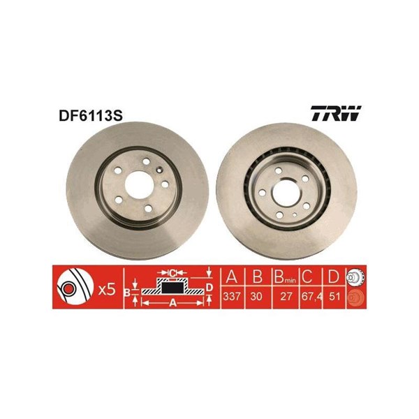 Bromsskiva Ventilerad, Framaxel Trw DF6113S TRW