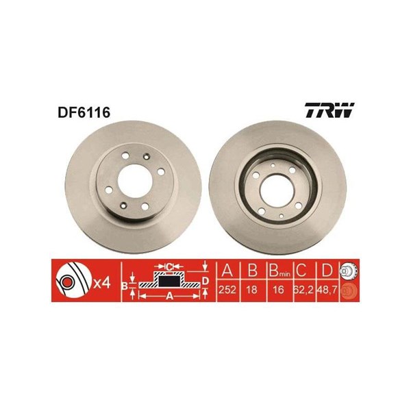 Bromsskiva Ventilerad, Framaxel Trw DF6116 TRW