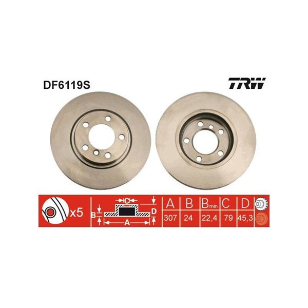 Bromsskiva Ventilerad, Framaxel Trw DF6119S TRW