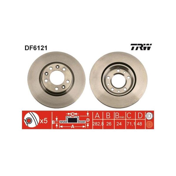 Bromsskiva Ventilerad, Framaxel Trw DF6121 TRW