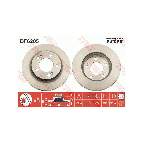 Bromsskiva Ventilerad, Framaxel Trw DF6205 TRW