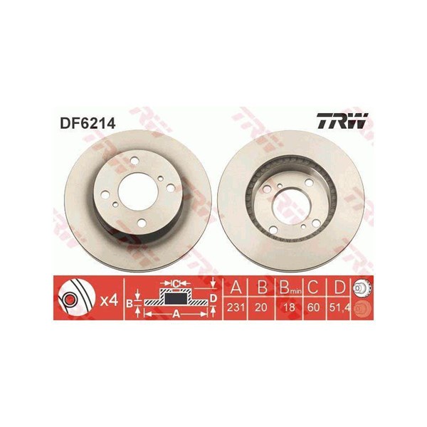 Bromsskiva Ventilerad, Framaxel Trw DF6214 TRW