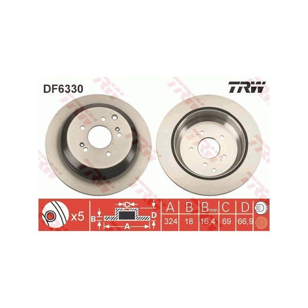 Bromsskiva Ventilerad, Bakaxel Trw DF6330 TRW