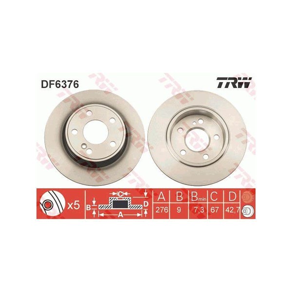 Bromsskiva Solid, Bakaxel Trw DF6376 TRW