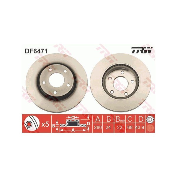 Bromsskiva Ventilerad, Framaxel Trw DF6471 TRW