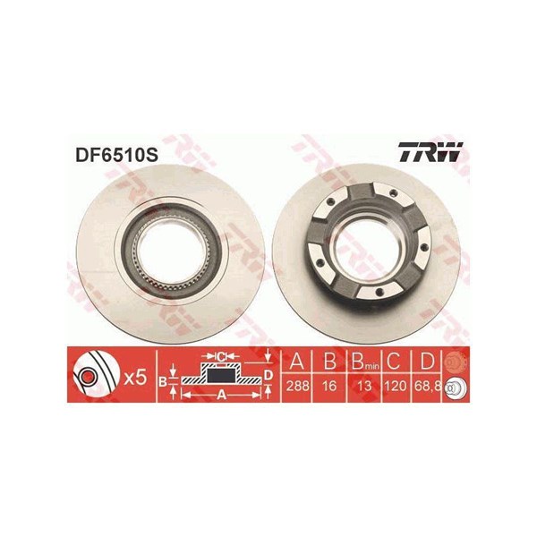 Bromsskiva Solid, Bakaxel Trw DF6510S TRW