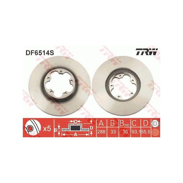Bromsskiva Ventilerad, Framaxel Trw DF6514S TRW
