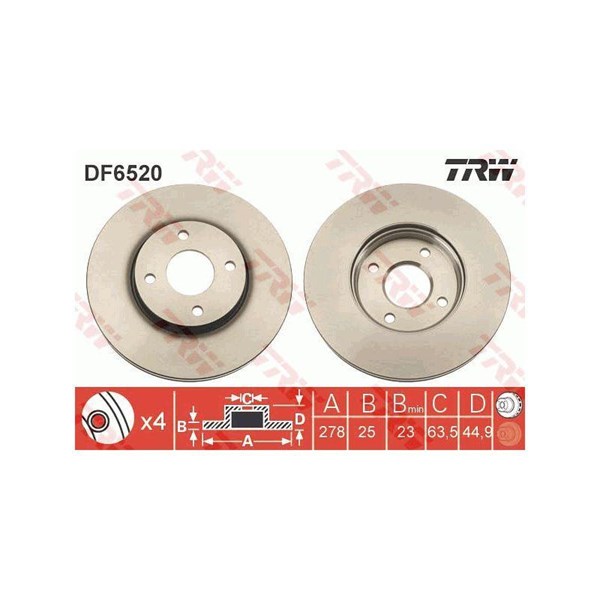 Bromsskiva Ventilerad, Framaxel Trw DF6520 TRW