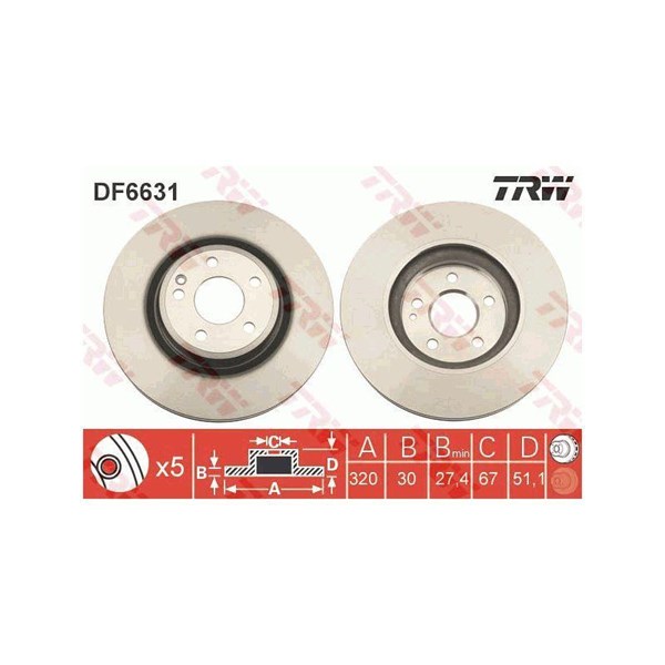 Bromsskiva Ventilerad, Framaxel Trw DF6631 TRW