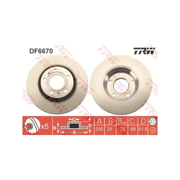Bromsskiva Ventilerad, Bakaxel Trw DF6670 TRW