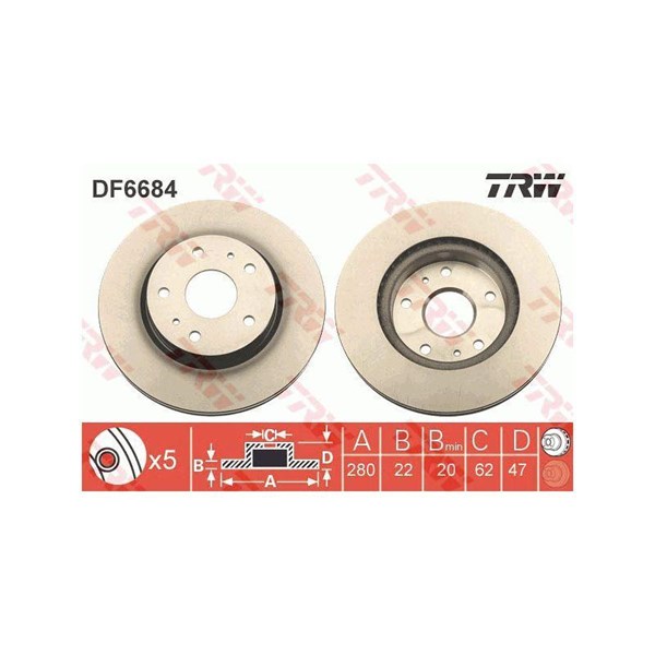 Bromsskiva Ventilerad, Framaxel Trw DF6684 TRW