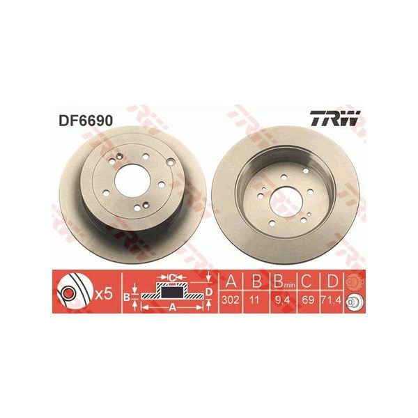 Bromsskiva Solid, Bakaxel Trw DF6690 TRW