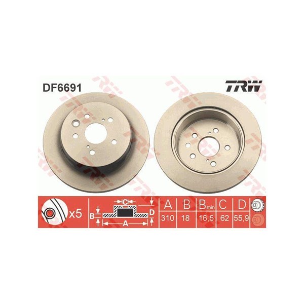 Bromsskiva Ventilerad, Bakaxel Trw DF6691 TRW