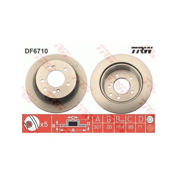 Bromsskiva Ventilerad, Bakaxel Trw DF6710 TRW