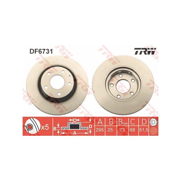 Bromsskiva Ventilerad, Framaxel Trw DF6731 TRW