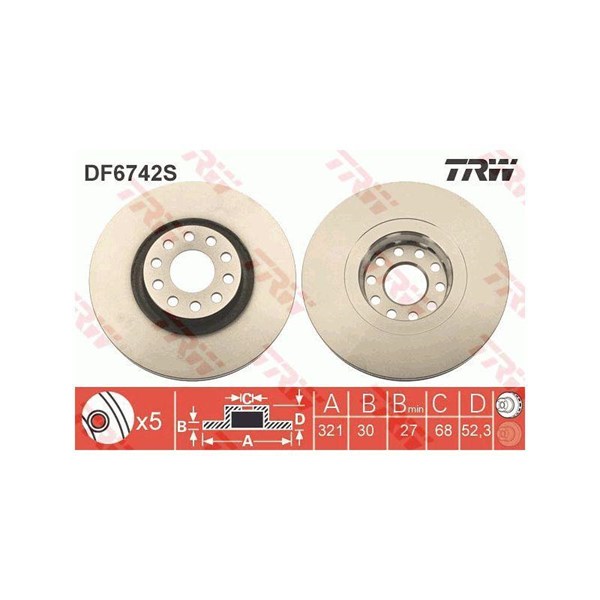 Bromsskiva Ventilerad, Framaxel Trw DF6742S TRW
