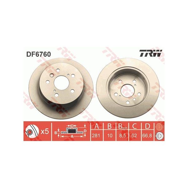 Bromsskiva Solid, Bakaxel Trw DF6760 TRW Bromsskiva Solid, Bakaxel Trw DF6760 TRW