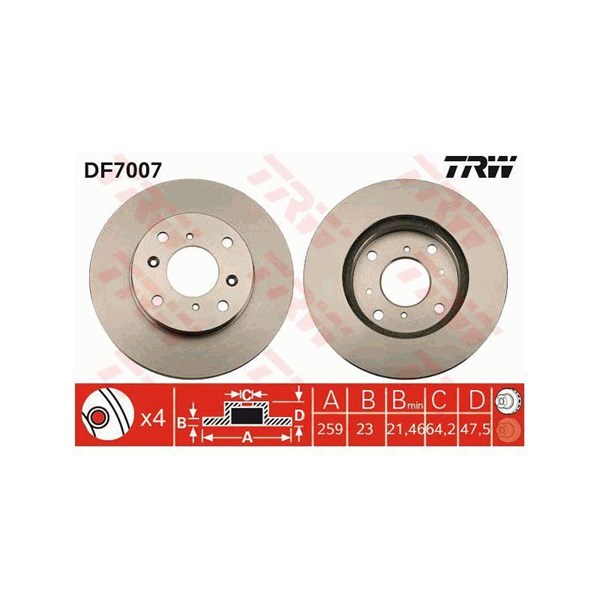 Bromsskiva Ventilerad, Framaxel Trw DF7007 TRW