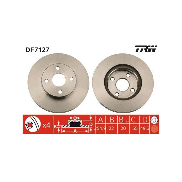 Bromsskiva Ventilerad, Framaxel Trw DF7127 TRW Bromsskiva Ventilerad, Framaxel Trw DF7127 TRW