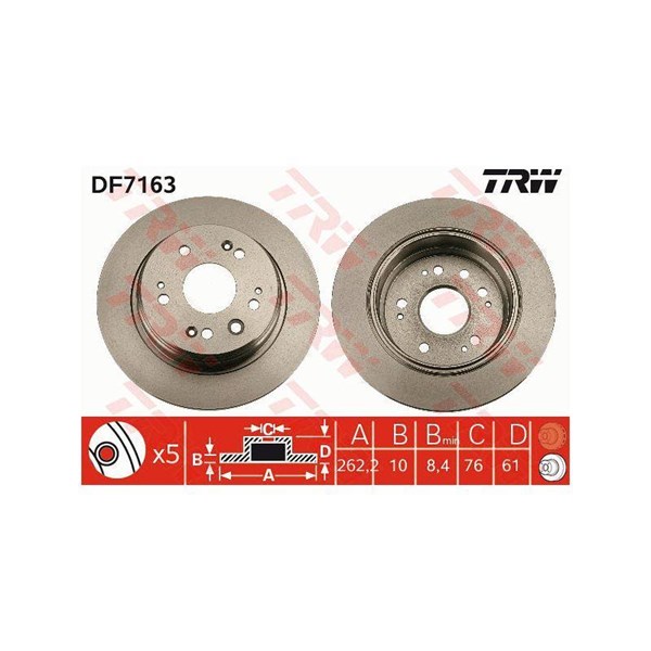 Bromsskiva Solid, Bakaxel Trw DF7163 TRW